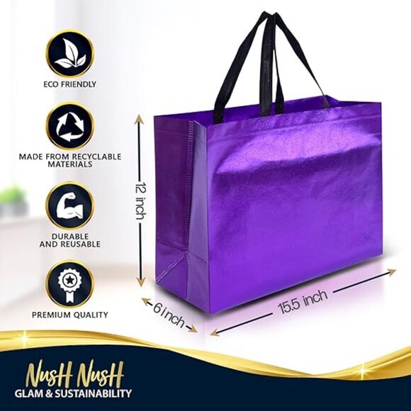 Purple Gift Bags XL Size – Set of 12 Reusable Extra Large Purple Gift Bags - Picture 4 of 4